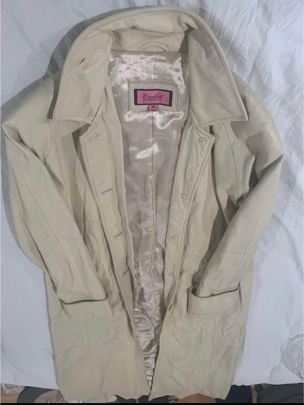 Cream Leather Trench Coat - Women's Jacket